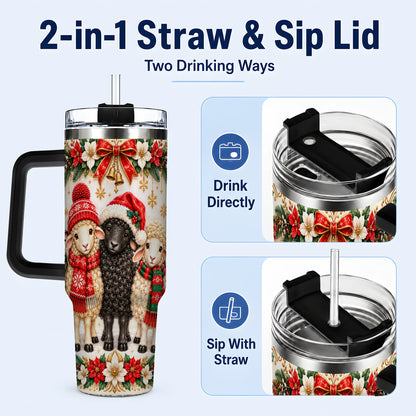 #pl[40oz|Black] Christmas Sheep 40oz Tumbler with Handle, Santa Lamb Farmhouse Artwork
