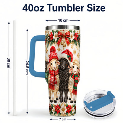 #pl[40oz|Blue] Christmas Sheep 40oz Tumbler with Handle, Santa Lamb Farmhouse Artwork