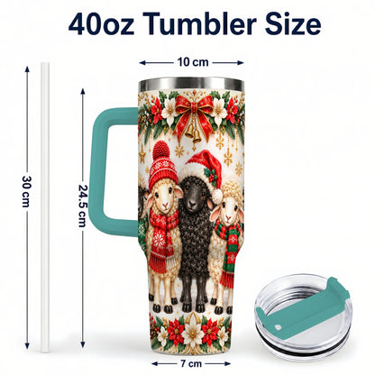 #pl[40oz|Green] Christmas Sheep 40oz Tumbler with Handle, Santa Lamb Farmhouse Artwork