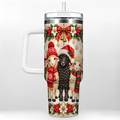 Christmas Sheep 40oz Tumbler with Handle, Santa Lamb Farmhouse Artwork