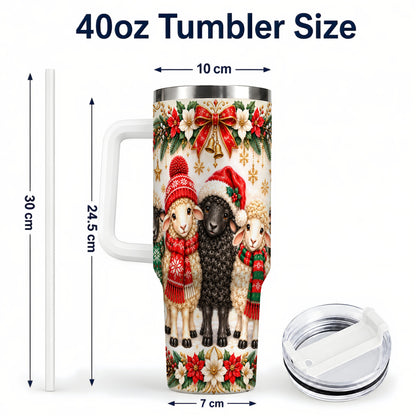#pl[40oz|White] Christmas Sheep 40oz Tumbler with Handle, Santa Lamb Farmhouse Artwork