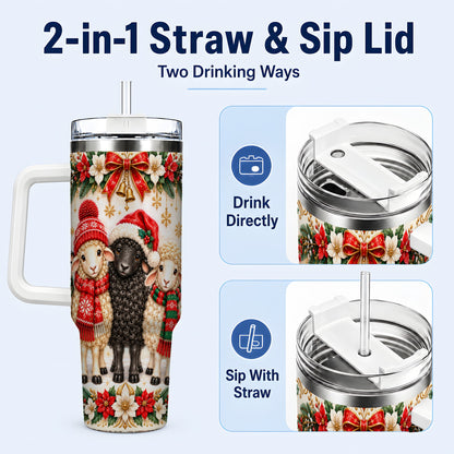 #pl[40oz|White] Christmas Sheep 40oz Tumbler with Handle, Santa Lamb Farmhouse Artwork
