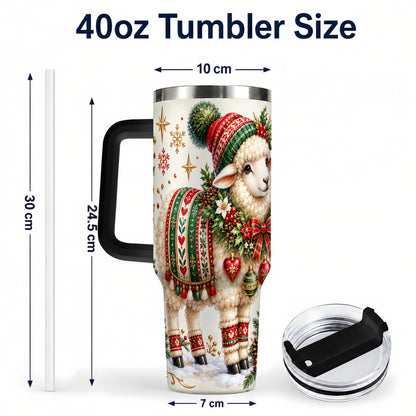 #pl[40oz|Black] Christmas Lamb 40oz Tumbler with Handle, Cozy Winter Sheep Artwork