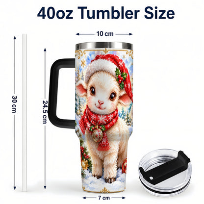 #pl[40oz|Black] Christmas Lamb 40oz Tumbler with Handle, Festive Sheep Travel Cup