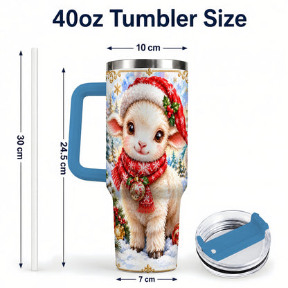 #pl[40oz|Blue] Christmas Lamb 40oz Tumbler with Handle, Festive Sheep Travel Cup