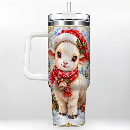 Christmas Lamb 40oz Tumbler with Handle, Festive Sheep Travel Cup