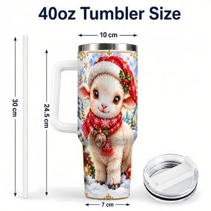 #pl[40oz|White] Christmas Lamb 40oz Tumbler with Handle, Festive Sheep Travel Cup