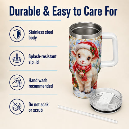 Christmas Lamb 40oz Tumbler with Handle, Festive Sheep Travel Cup