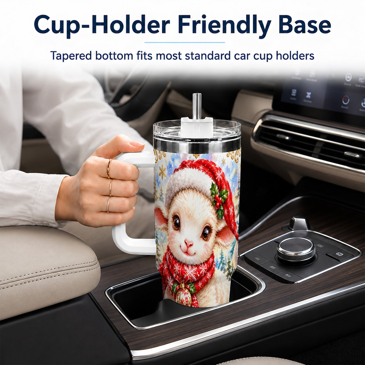 Christmas Lamb 40oz Tumbler with Handle, Festive Sheep Travel Cup