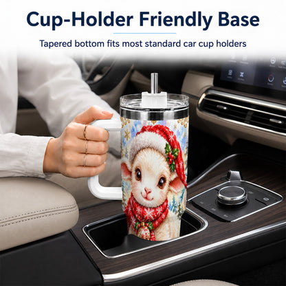 Christmas Lamb 40oz Tumbler with Handle, Festive Sheep Travel Cup