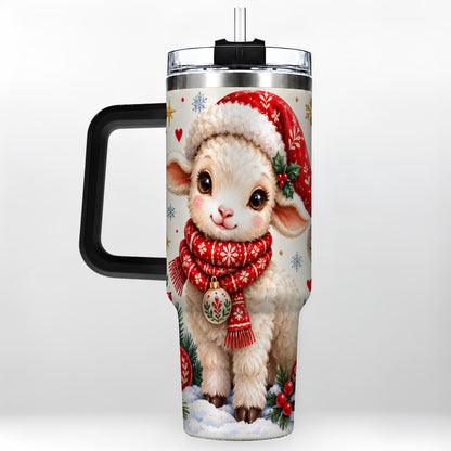 #pl[40oz|Black] Cute Christmas Sheep 40oz Tumbler with Handle, Santa Lamb Cup