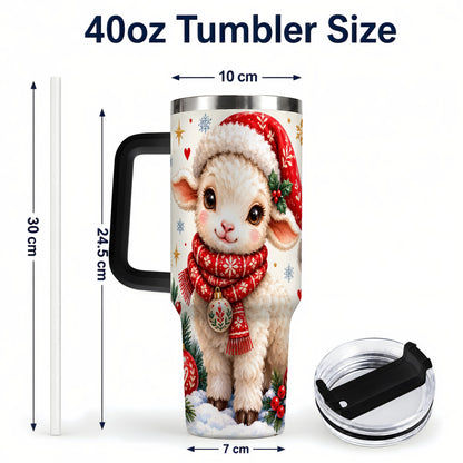 #pl[40oz|Black] Cute Christmas Sheep 40oz Tumbler with Handle, Santa Lamb Cup