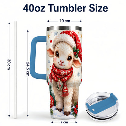 #pl[40oz|Blue] Cute Christmas Sheep 40oz Tumbler with Handle, Santa Lamb Cup