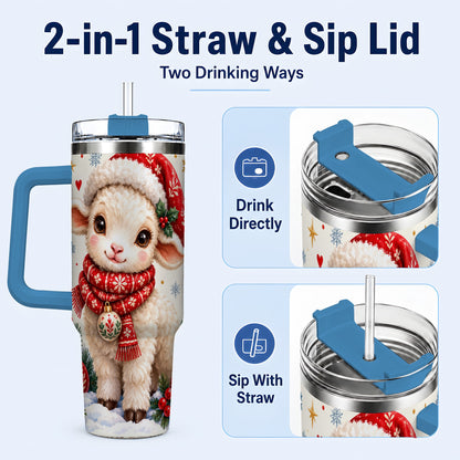 #pl[40oz|Blue] Cute Christmas Sheep 40oz Tumbler with Handle, Santa Lamb Cup