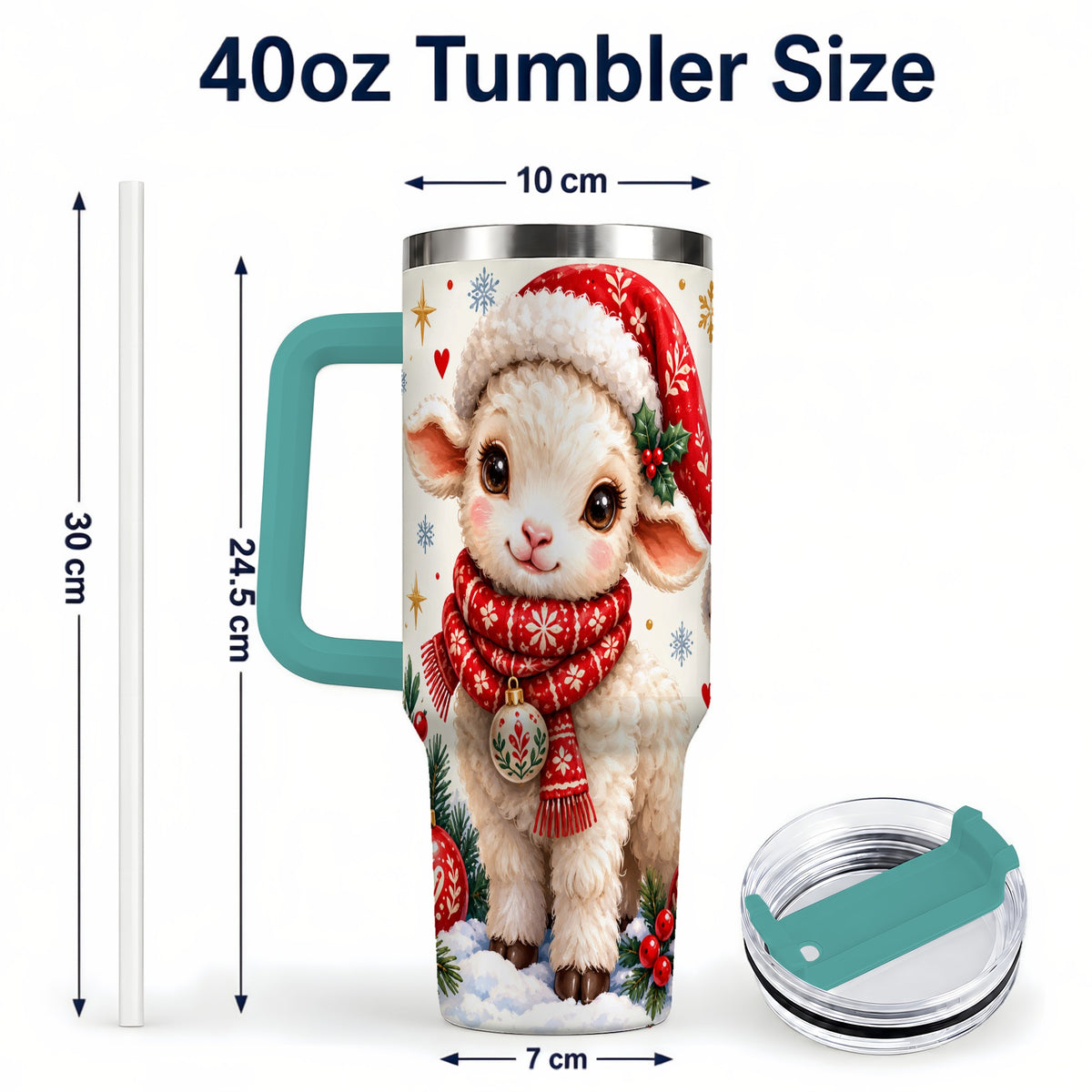 #pl[40oz|Green] Cute Christmas Sheep 40oz Tumbler with Handle, Santa Lamb Cup