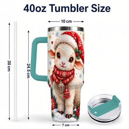 #pl[40oz|Green] Cute Christmas Sheep 40oz Tumbler with Handle, Santa Lamb Cup