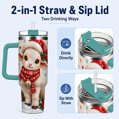 #pl[40oz|Green] Cute Christmas Sheep 40oz Tumbler with Handle, Santa Lamb Cup