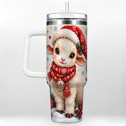 Cute Christmas Sheep 40oz Tumbler with Handle, Santa Lamb Cup