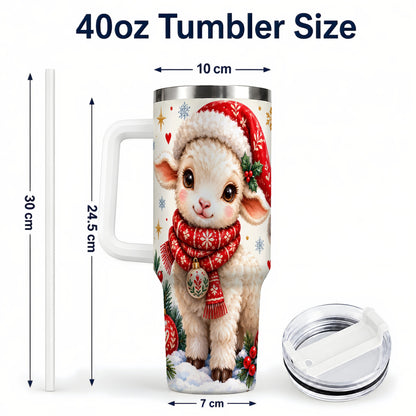 #pl[40oz|White] Cute Christmas Sheep 40oz Tumbler with Handle, Santa Lamb Cup