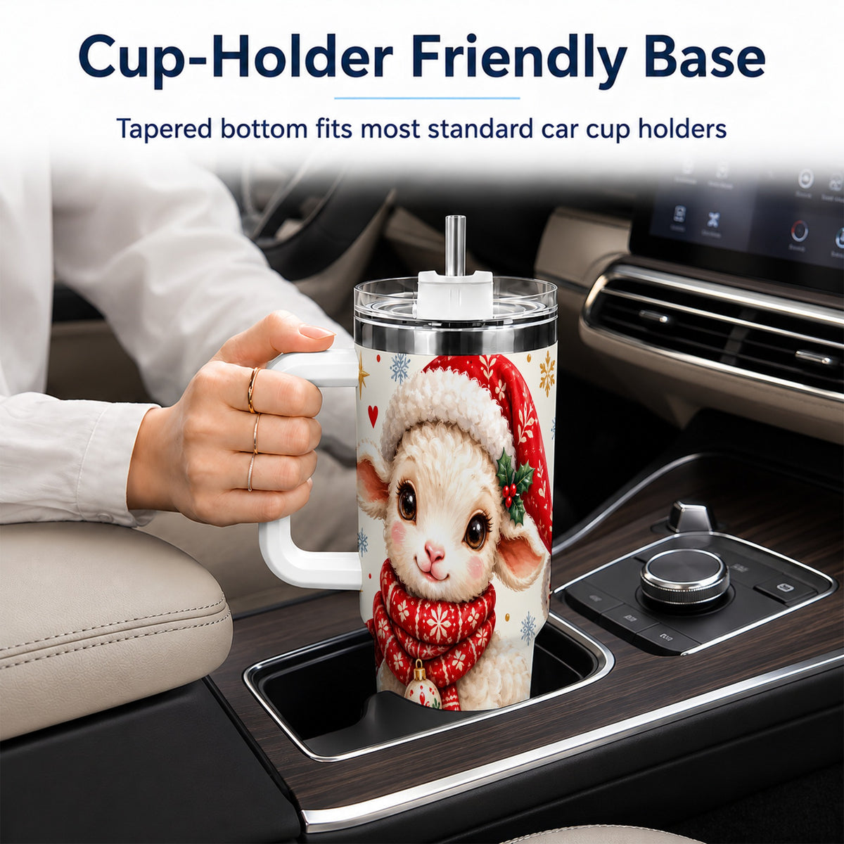 Cute Christmas Sheep 40oz Tumbler with Handle, Santa Lamb Cup