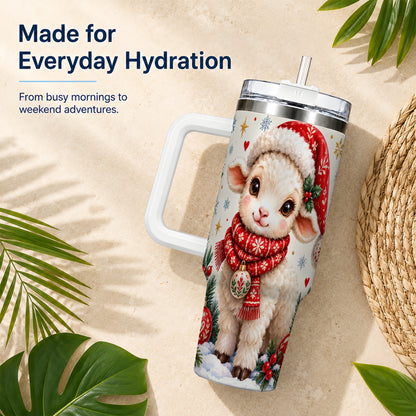 Cute Christmas Sheep 40oz Tumbler with Handle, Santa Lamb Cup