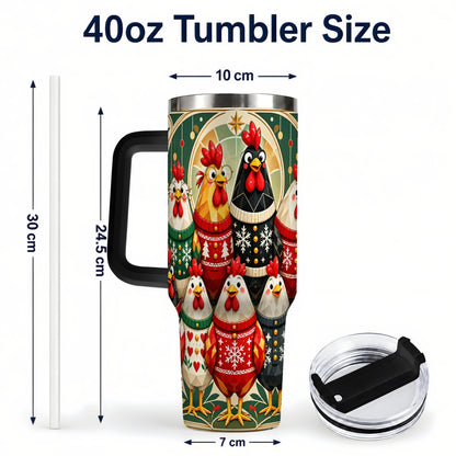 #pl[40oz|Black] Christmas Chickens 40oz Tumbler with Handle, Farmhouse Holiday Cup