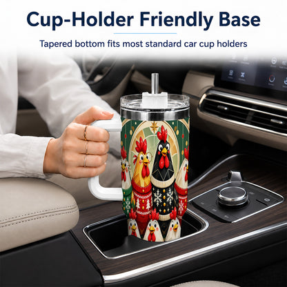 Christmas Chickens 40oz Tumbler with Handle, Farmhouse Holiday Cup