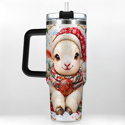 #pl[40oz|Black] Sitting Christmas Lamb 40oz Tumbler with Handle, Winter Sheep Cup