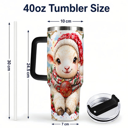 #pl[40oz|Black] Sitting Christmas Lamb 40oz Tumbler with Handle, Winter Sheep Cup