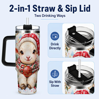 #pl[40oz|Black] Sitting Christmas Lamb 40oz Tumbler with Handle, Winter Sheep Cup