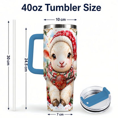 #pl[40oz|Blue] Sitting Christmas Lamb 40oz Tumbler with Handle, Winter Sheep Cup