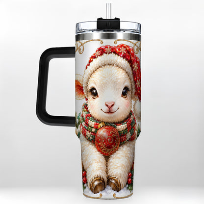 #pl[40oz|Black] Christmas Lamb 40oz Tumbler with Handle, Holiday Sheep Travel Cup
