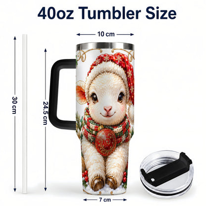 #pl[40oz|Black] Christmas Lamb 40oz Tumbler with Handle, Holiday Sheep Travel Cup