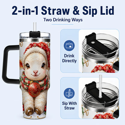 #pl[40oz|Black] Christmas Lamb 40oz Tumbler with Handle, Holiday Sheep Travel Cup