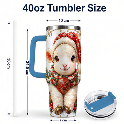 #pl[40oz|Blue] Christmas Lamb 40oz Tumbler with Handle, Holiday Sheep Travel Cup