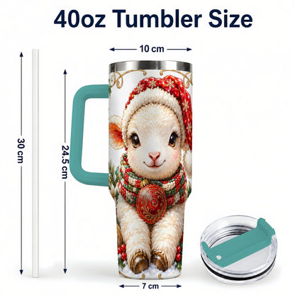 #pl[40oz|Green] Christmas Lamb 40oz Tumbler with Handle, Holiday Sheep Travel Cup