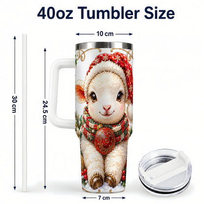 #pl[40oz|White] Christmas Lamb 40oz Tumbler with Handle, Holiday Sheep Travel Cup