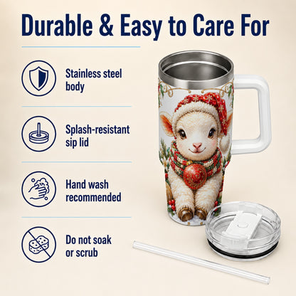 Christmas Lamb 40oz Tumbler with Handle, Holiday Sheep Travel Cup
