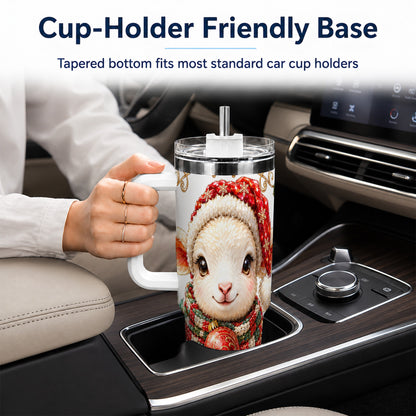 Christmas Lamb 40oz Tumbler with Handle, Holiday Sheep Travel Cup