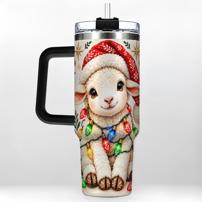 #pl[40oz|Black] Christmas Sheep 40oz Tumbler with Handle, Cute Holiday Lamb Design