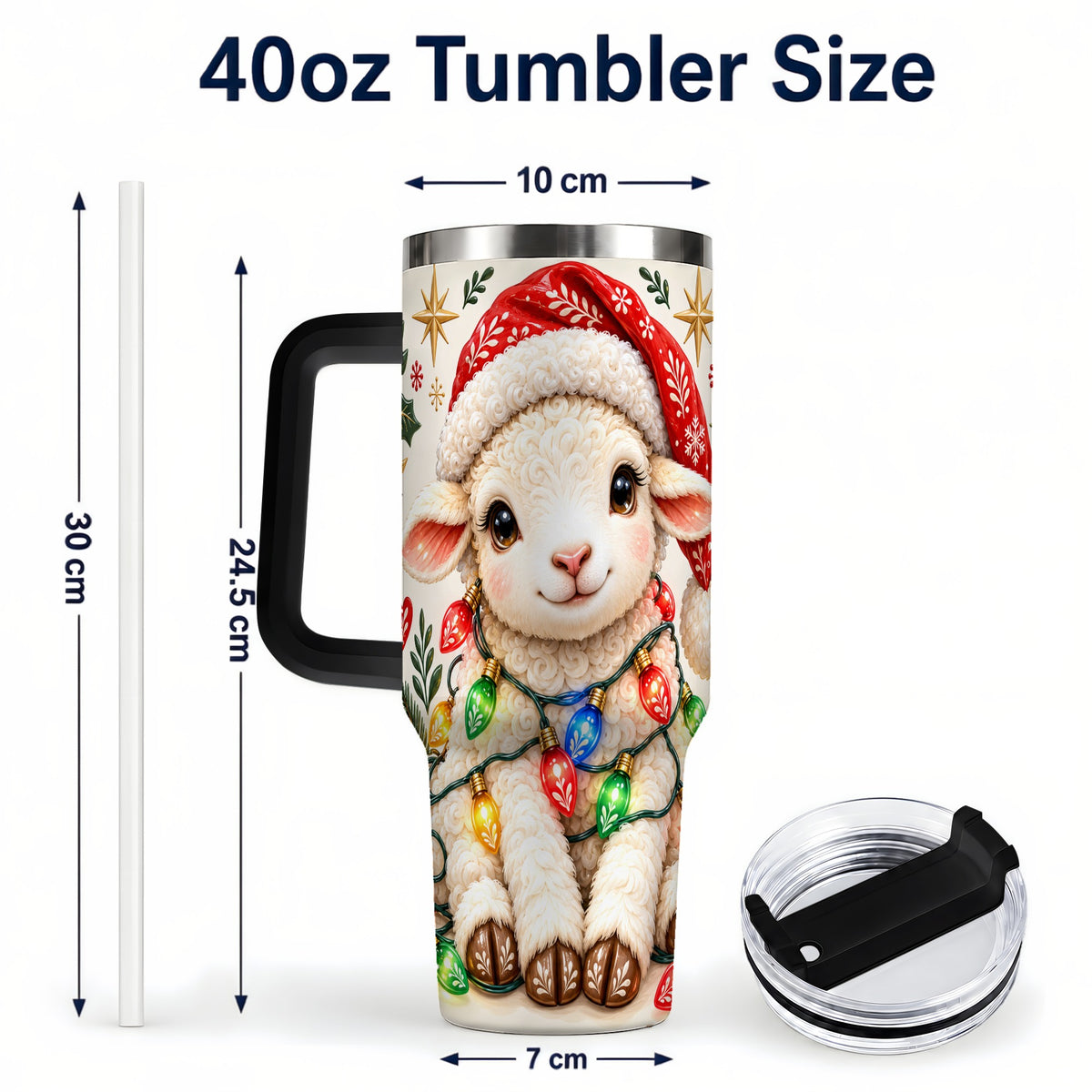 #pl[40oz|Black] Christmas Sheep 40oz Tumbler with Handle, Cute Holiday Lamb Design