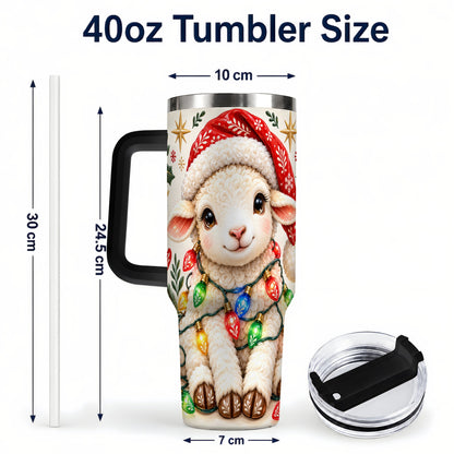 #pl[40oz|Black] Christmas Sheep 40oz Tumbler with Handle, Cute Holiday Lamb Design