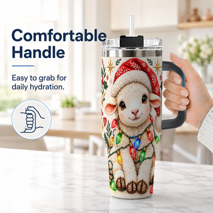 #pl[40oz|Black] Christmas Sheep 40oz Tumbler with Handle, Cute Holiday Lamb Design