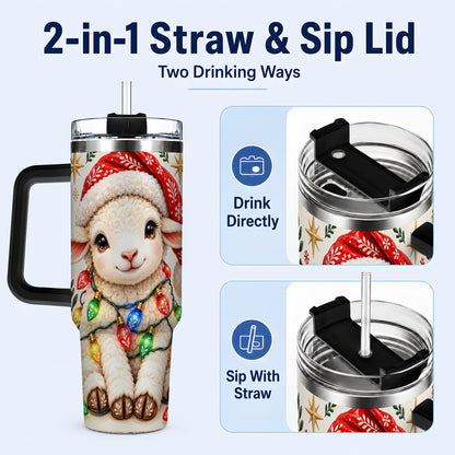 #pl[40oz|Black] Christmas Sheep 40oz Tumbler with Handle, Cute Holiday Lamb Design