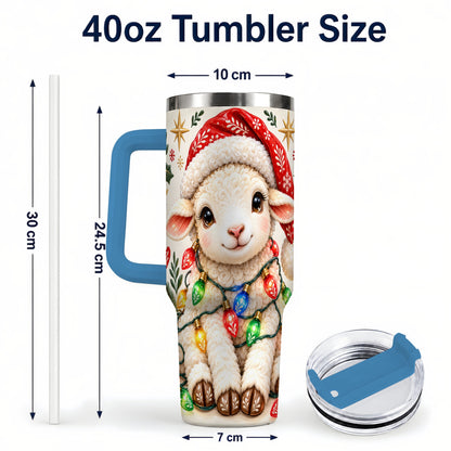 #pl[40oz|Blue] Christmas Sheep 40oz Tumbler with Handle, Cute Holiday Lamb Design