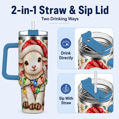 #pl[40oz|Blue] Christmas Sheep 40oz Tumbler with Handle, Cute Holiday Lamb Design