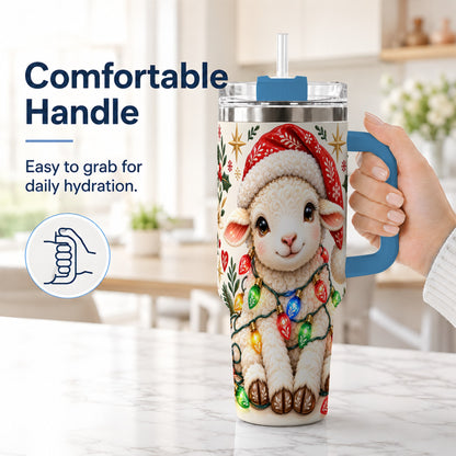 #pl[40oz|Blue] Christmas Sheep 40oz Tumbler with Handle, Cute Holiday Lamb Design