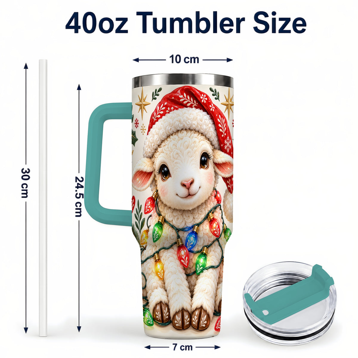 #pl[40oz|Green] Christmas Sheep 40oz Tumbler with Handle, Cute Holiday Lamb Design