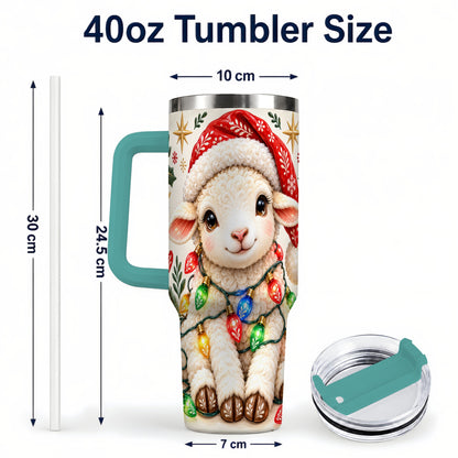#pl[40oz|Green] Christmas Sheep 40oz Tumbler with Handle, Cute Holiday Lamb Design