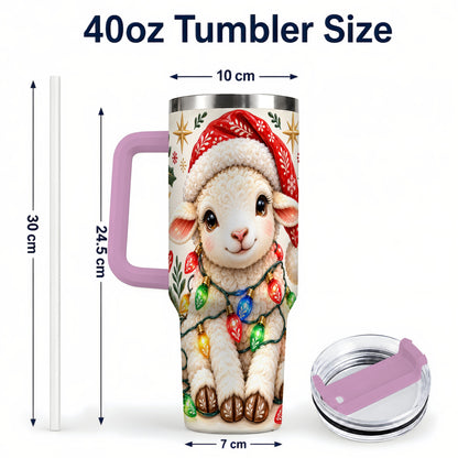 #pl[40oz|Pink] Christmas Sheep 40oz Tumbler with Handle, Cute Holiday Lamb Design